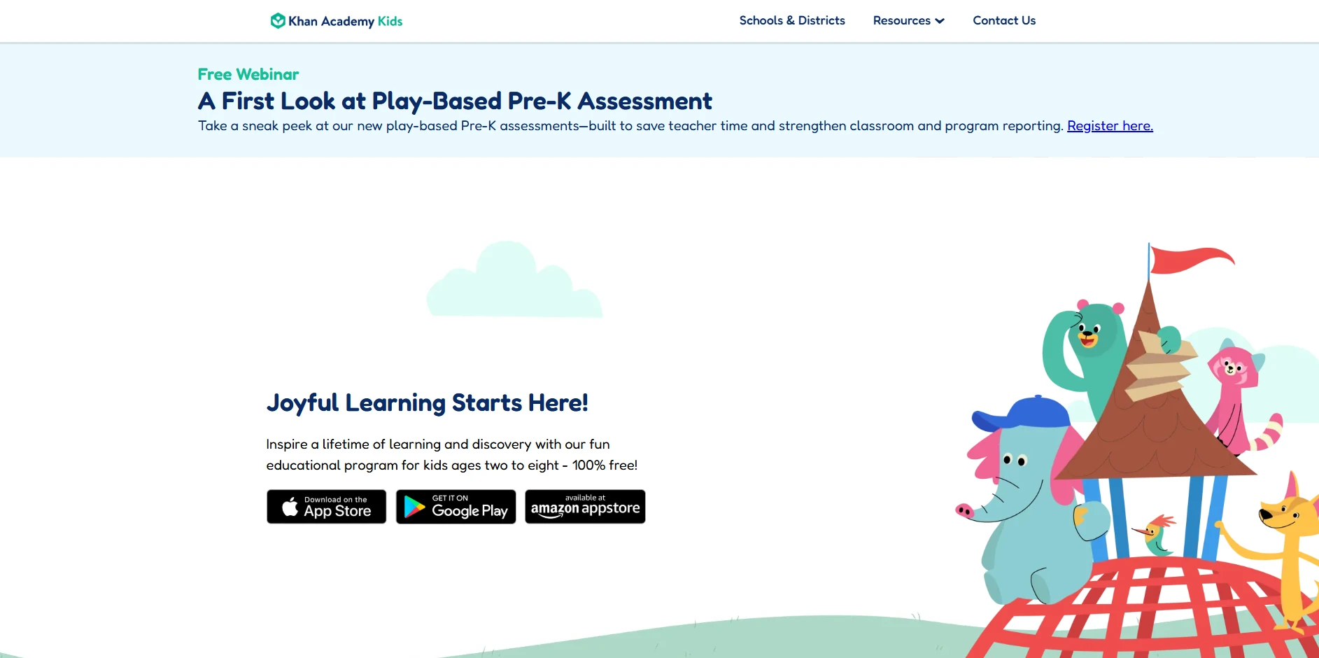 Khan Academy Kids Main Menu Interface displaying early childhood education technology
