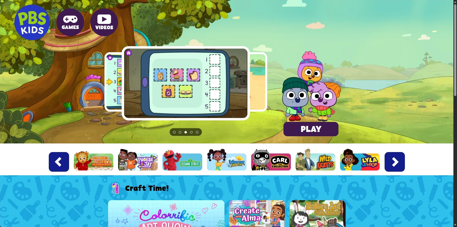 PBS KIDS game library showing interactive learning apps