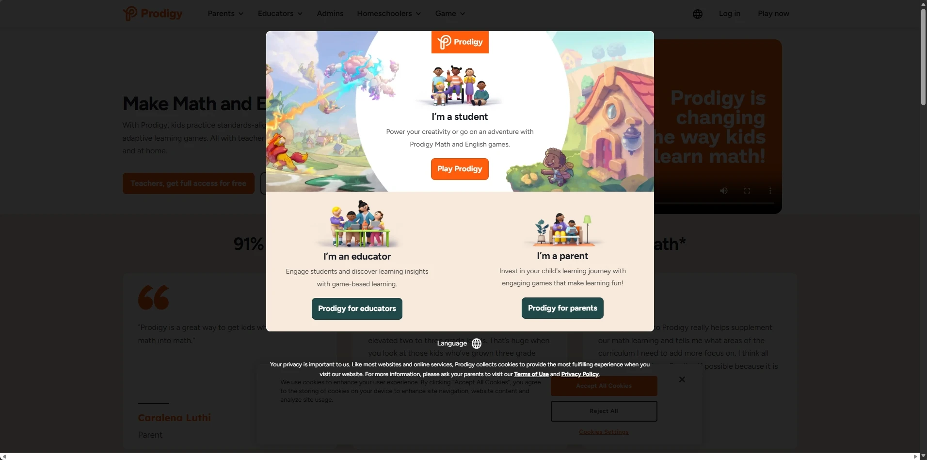 Prodigy Math Game battle screen utilizing gamified education elements