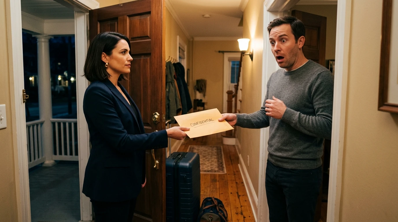 Woman gives envelope to man e16d216b9a