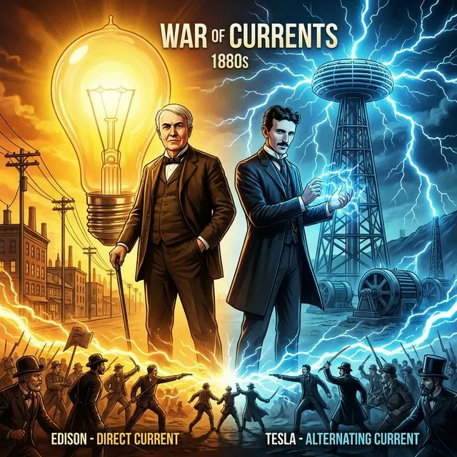 Edison vs Tesla currents war defining who invented electricity